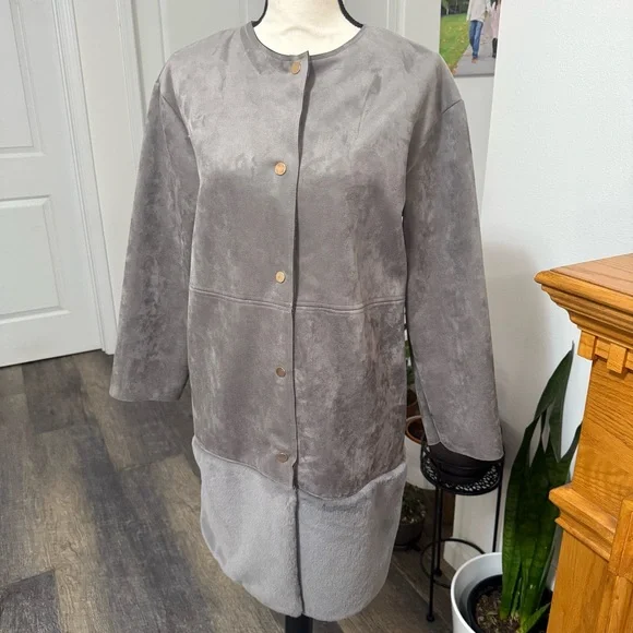 Zara jacket faux suede fur gray small preowned - Picture 3 of 12